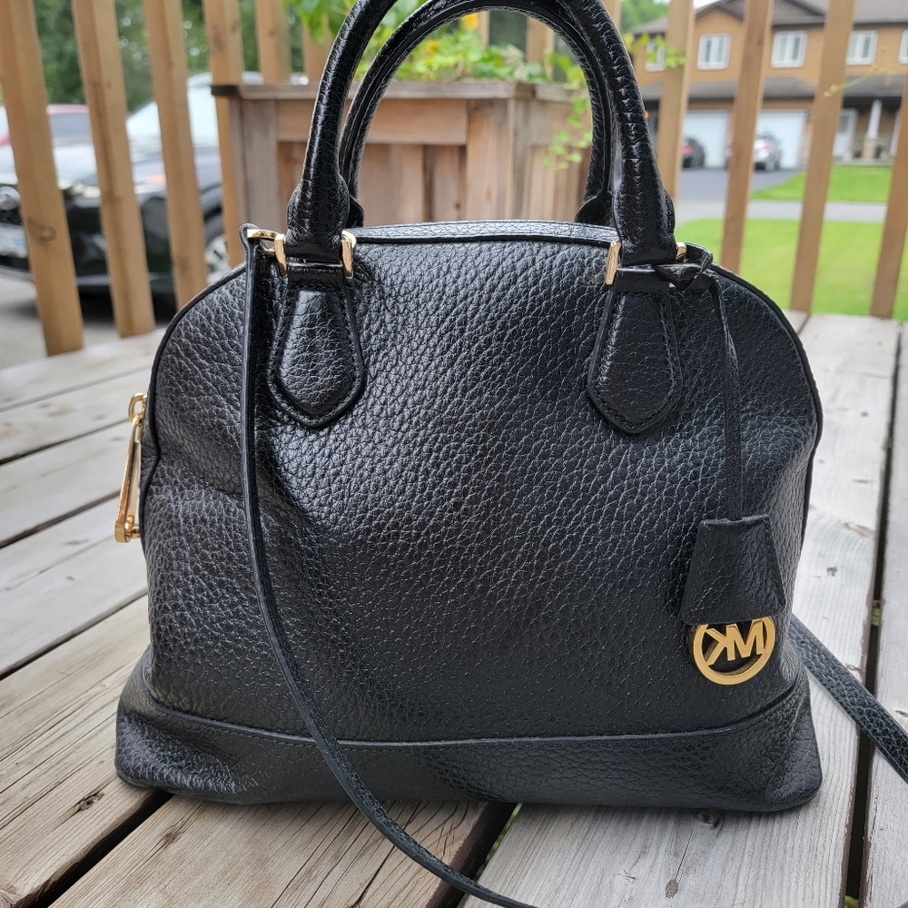 Michael Kors Black Pebbled Leather Crossbody Bag with Gold Details